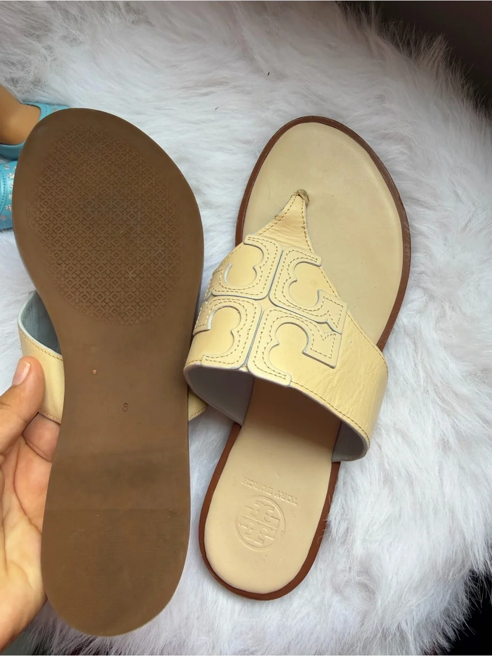 Tory Burch Cream Leather Miller Thong Sandals size 8